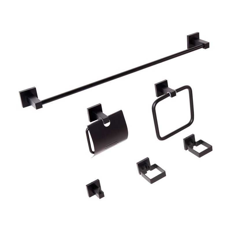 6-Piece Bathroom Hardware Set UVITA with Towel Bars and Hooks, Matte Black