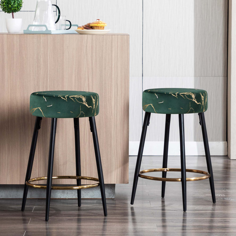 Tabouret de bar et de comptoir Della, Vert, Tabouret de comptoir (siège d’une hauteur de 24
