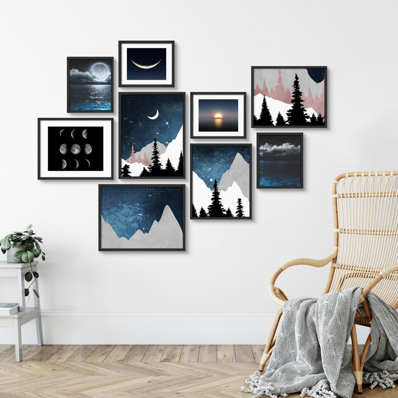 Ciel de lune éclairé par la lune, ciel étoilé et lune, scènes de nuit étoilée, illustrations, art moderne, petit décor, Noir