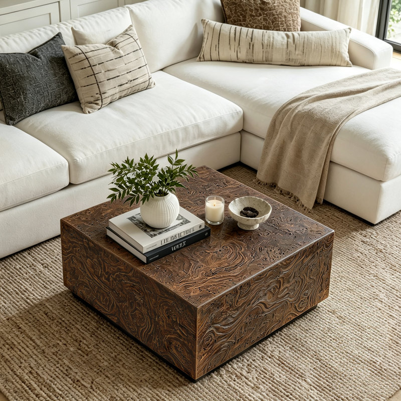 Table basse carrée 28 po, Warm Brown Burl