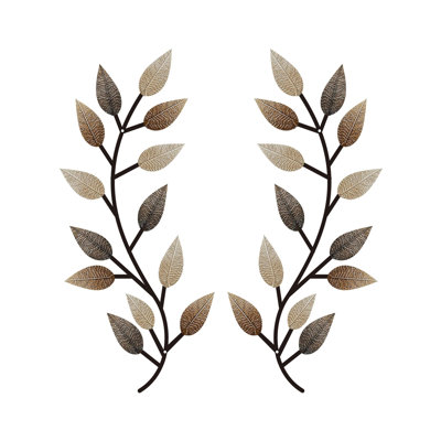 Set of 2 Metal Olive Branch Leaf Wall Decor, Vintage Brown Vine Tree Wall Art for Living Room Bedroom Hallway Kitchen Indoor Outdoor Home Decoration
