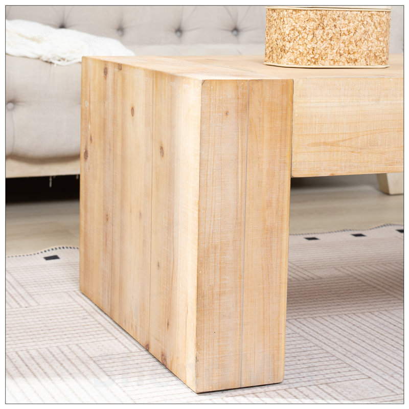 Table basse en bois rustique, table de centre en bois d'ingénierie avec finition délavée, table de salon de style campagne moderne