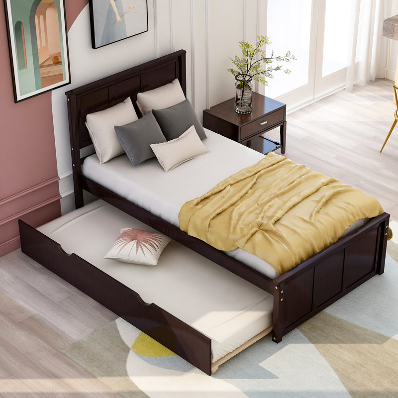 Lit plateforme avec lit gigogne simple, cadre simple, espresso, Espresso