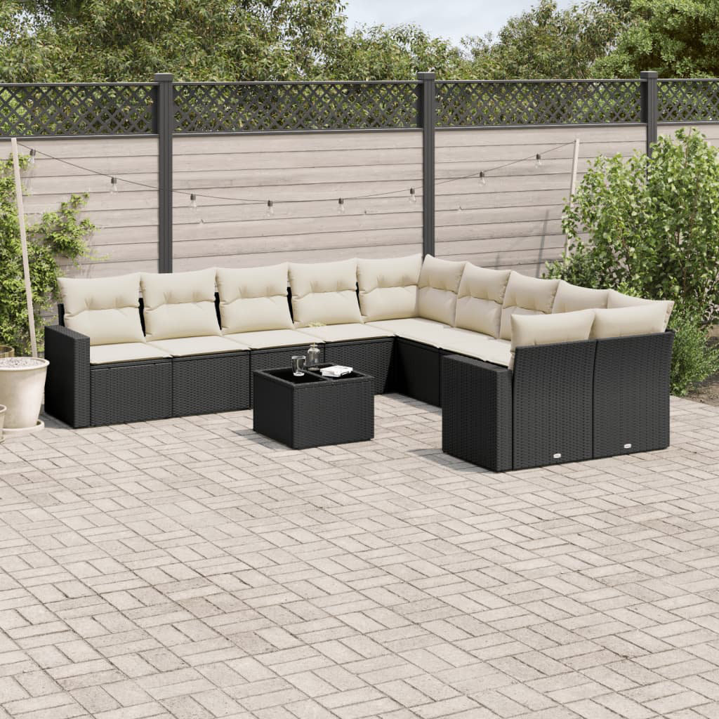 Vidaxl 11-Tlg. Garten-Sofagarnitur Mit Kissen Schwarz Poly Rattan 31