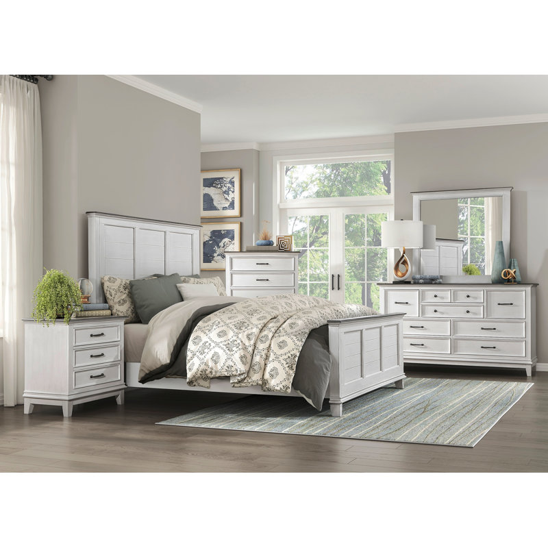 Classic Antique White Finish Queen Bed Farmhouse Style 1Pc Bedroom Furniture Two-Tone Finish
