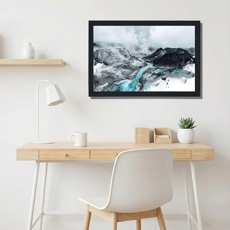 «Turquoise River And Steam Vents In Volcanic Landscape», art mural sur toile, 20"H x 30"W