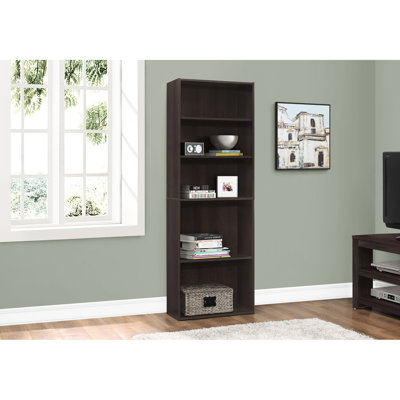 6 Tier Bookshelf Bookshelf, 72" Tall, Office Bedroom Utility, Brown Laminate, Transitional Style, 3 Adjustable Shelves & 2 Fixed, Space Saving, Elegant Finish, Tipping Hardware For Security, Assembly