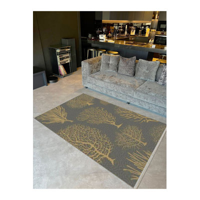 Machine Washable Grey Autumn Tree Creative Modern Decorative Rug