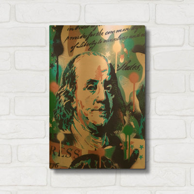 « Franklin », œuvre murale abstraite en métal doré de style graffiti, 30,5 x 40,5 cm
