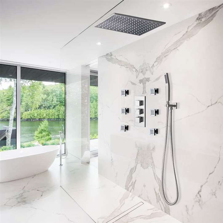 20 Rain Mist LED Ceiling Mount Shower System with Thermostatic Controls Body Jets