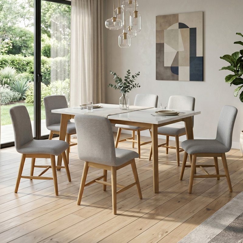 Pillay 7-Piece Rectangular Dining Table Set, 7 Pieces: Table, 6 Chairs