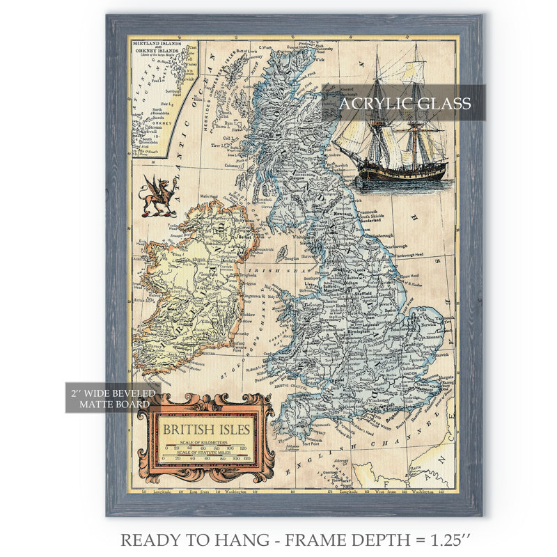 " British Isles Map " by Paul Cezanne, 32" H x 44" W x 1.25" D, Gray Framed Canvas