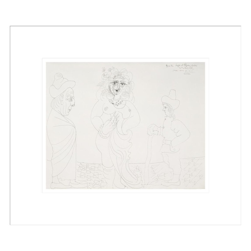 Odalisque admirée par un vieil homme et un jeune par Pablo Picasso, impression giclée encadrée, H 13,75 po x l 15,76 po