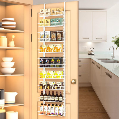 9-Tier Over the Door Pantry Organizer with 9 Adjustable Baskets, Dual-Use Wall & Over Door Hanging Spice Rack, Heavy-Duty Metal Storage Shelf for Kitchen, Bathroom, Closet