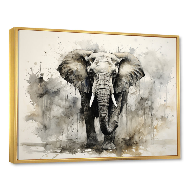 Elegant Elephant In Motion - Elephant, reproduction sur toile encadrée, Cadre flottant doré, H 30 po x l 40 po x P 1,5 po
