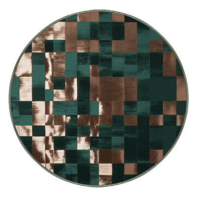 Machine Washable Checkered Green Area Rug
