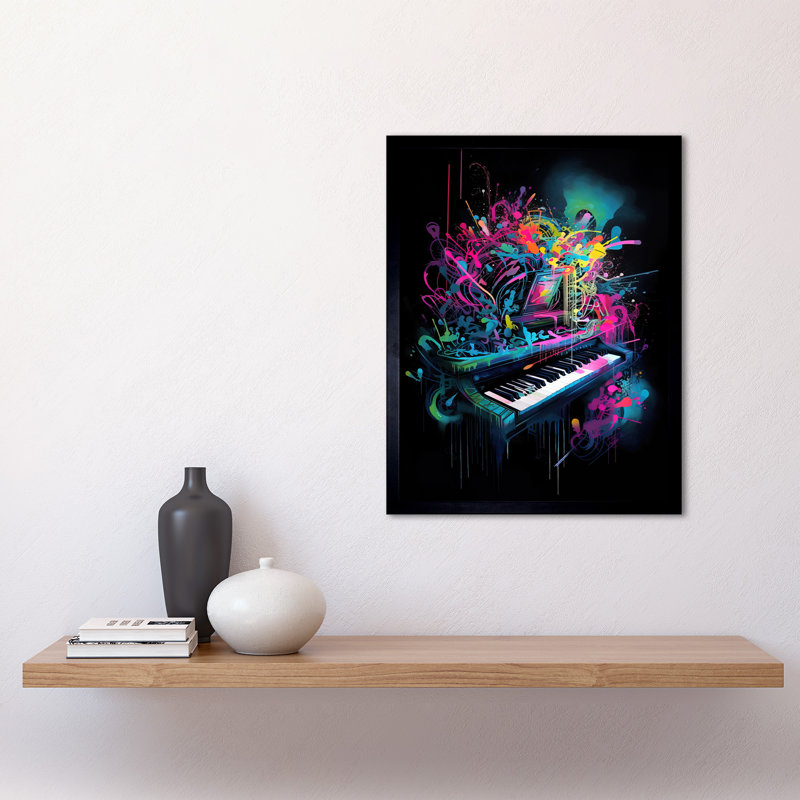 Leshawn Melodic Explosion Piano Bursting In Vibrant Colours Modern Acrylic Paint Painting - Single Picture Frame Print
