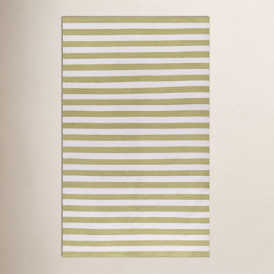 Rockaway Green Hand-Woven Striped Outdoor Rug