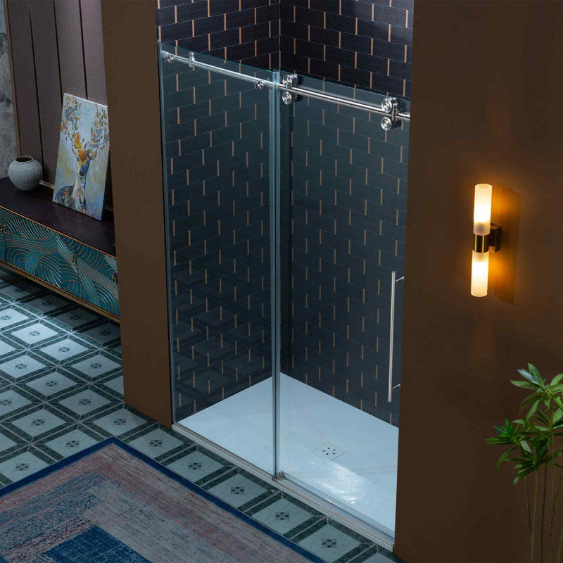 WOODBRIDGE Frameless Single Sliding Shower Door, 56-60" Width x 80"Height with 3/8"(10mm) Clear Tempered Glass, Chrome