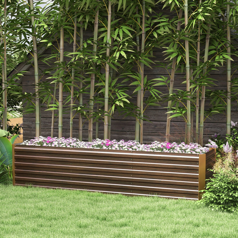 Ensemble de jardin surélevé galvanisé 8 X 2 pi, jardinière en métal brun avec bordure pour cultiver un groupe de fleurs, support intérieur de structure stable et acier galvanisé, croissance des racines à fond ouvert