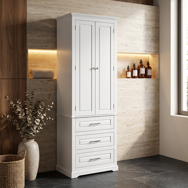 Grande armoire de rangement avec trois tiroirs et deux portes pour l'organisation de la salle de bain, du bureau ou de la cuisine
