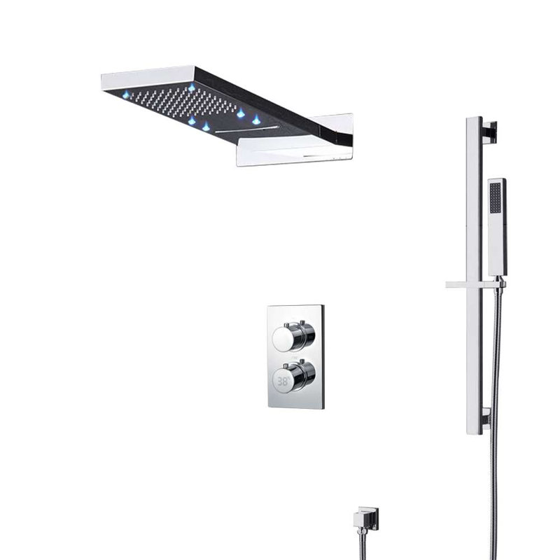 Système de douche à pluie et à fixation murale chromé à DEL 22 po Fontana Ardea avec douchette carrée et poignée