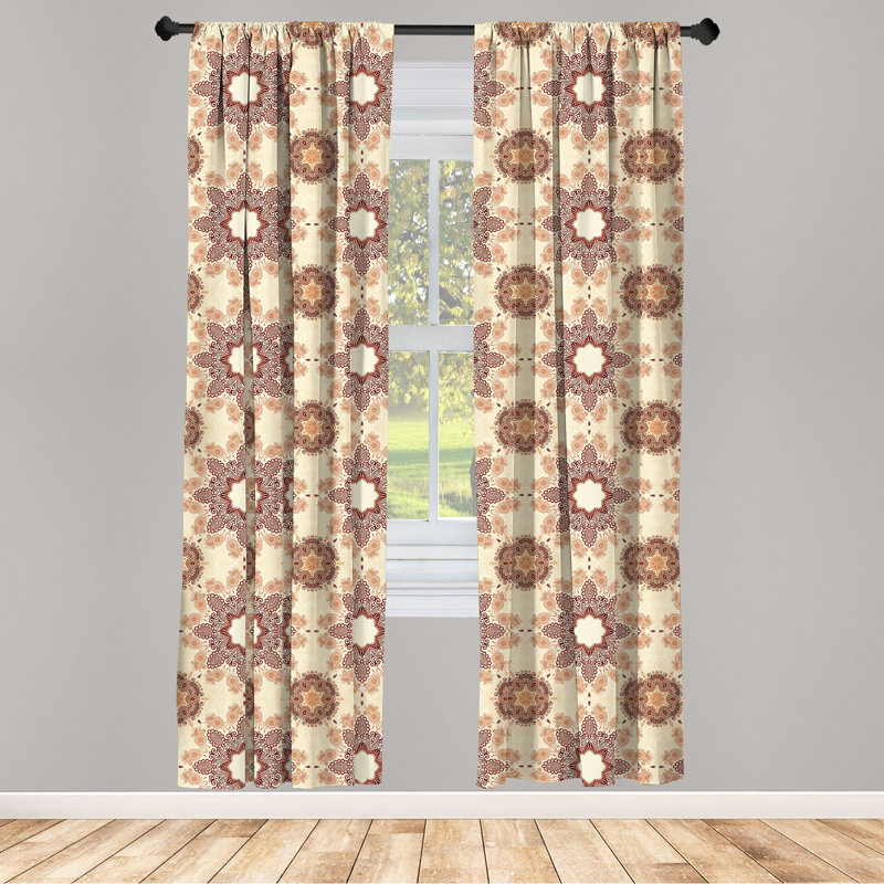Earth Tones Floral Semi-Sheer Rod Pocket Curtain Panels, 28" x 63"