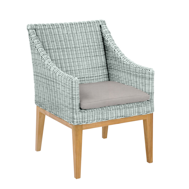Frances Teak Patio Dining Chair with Cushion (Set of 2), Canvas Canvas Sunbrella® Canvas, Frances Sea Salt