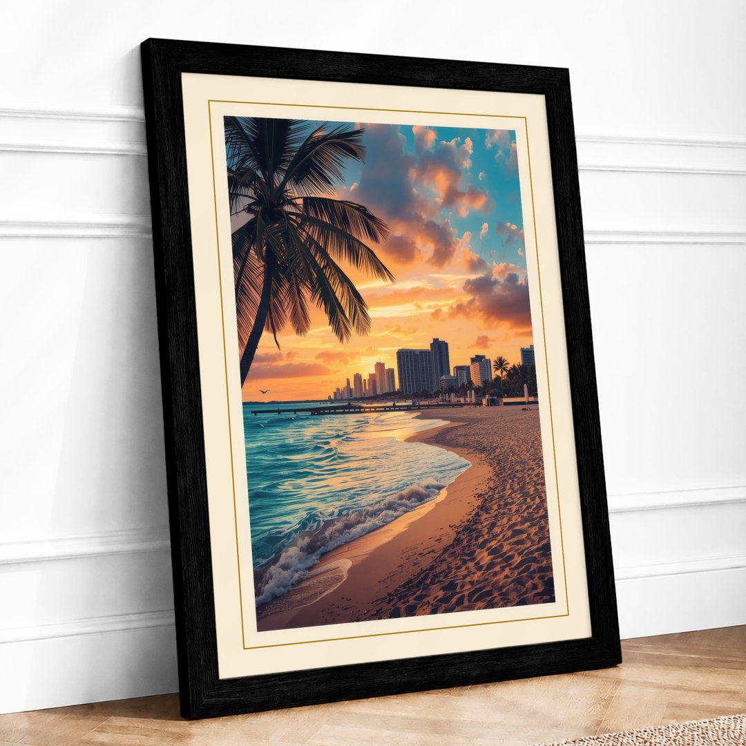 Tropical Sunset Over City Coastal Framed Art Print