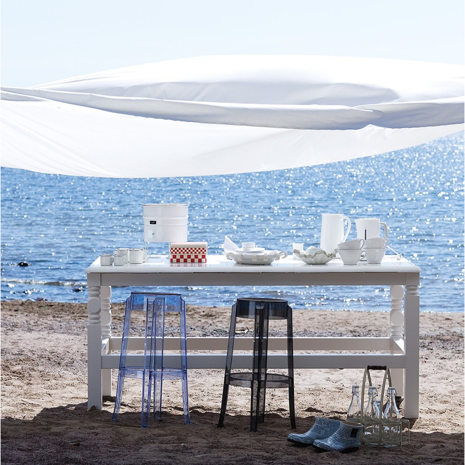 Charles Backless Outdoor Bar Stool, Smoke Gray, 25.59"