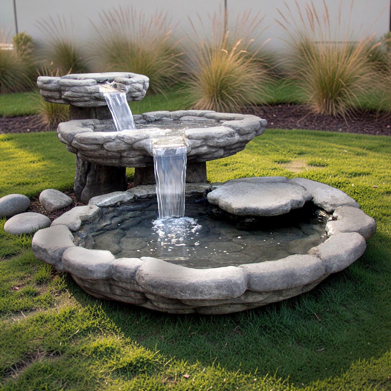 Large Cascade Cast Stone Fountain, Charcoal