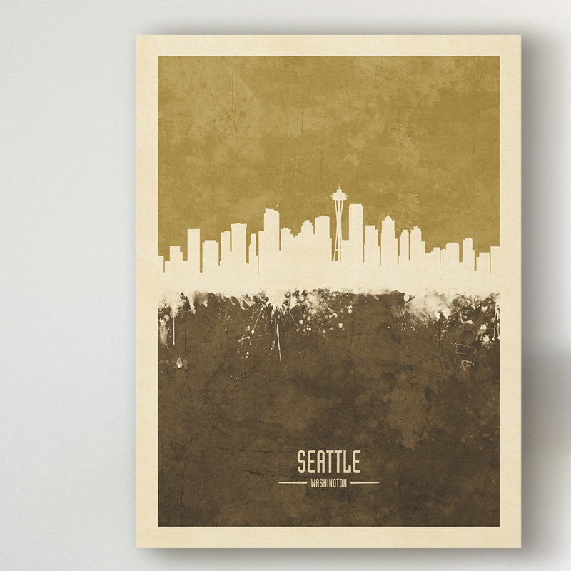 « seattle washington horizon brown », impression sur toile tendue, H 47 po x l 35 po x P 2 po