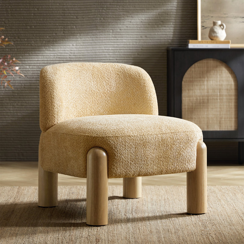 28" W Boucle Armless Accent Chair with Solid Wood Legs, Mustard