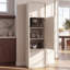 Armoire de cuisine autoportante OMCMUU de 180 cm de hauteur, 40 cm L x 40 cm P x 180 cm H, placard de rangement étroit avec 3 portes et étagères intérieures réglables, idéale pour ranger les aliments dans la cuisine ou la salle à manger, finis blanc et noyer, trousse anti-basculement incluse-1811190745