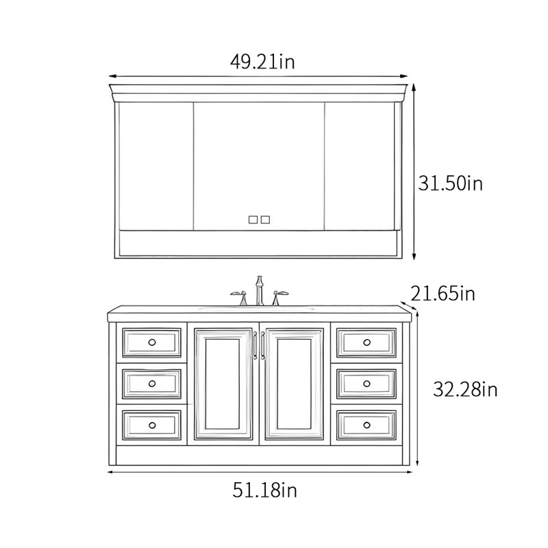 Light luxury retro style bathroom cabinet,  51.18" 