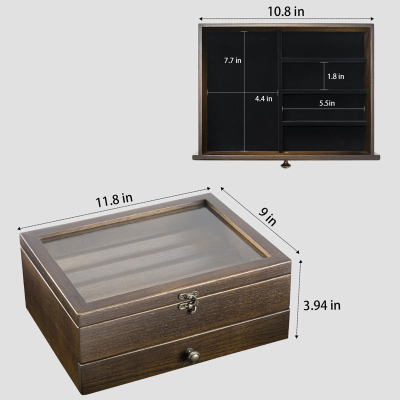 Présentoir à couteaux, porte-objets avec couvercle en verre, étui à couteaux en bois à 2 couches avec tiroirs