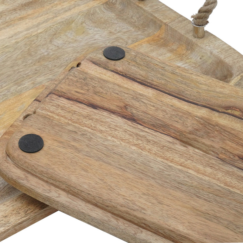 S/2 Tabari Wood Trays W/Jute Handle