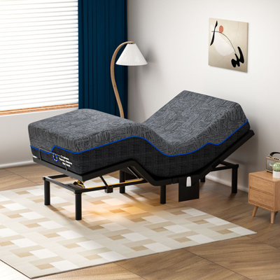Cadre de lit réglable avec matelas en mousse viscoélastique gélifiée, cadre de lit électrique avec télécommande sans fil, housse en tissu graphène, soulagement de la pression, matelas dans une boîte