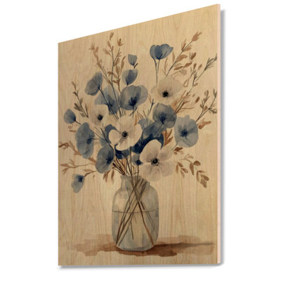 Minimalist Nordic Flowers in Vase I - Floral Round Wood Wall Art