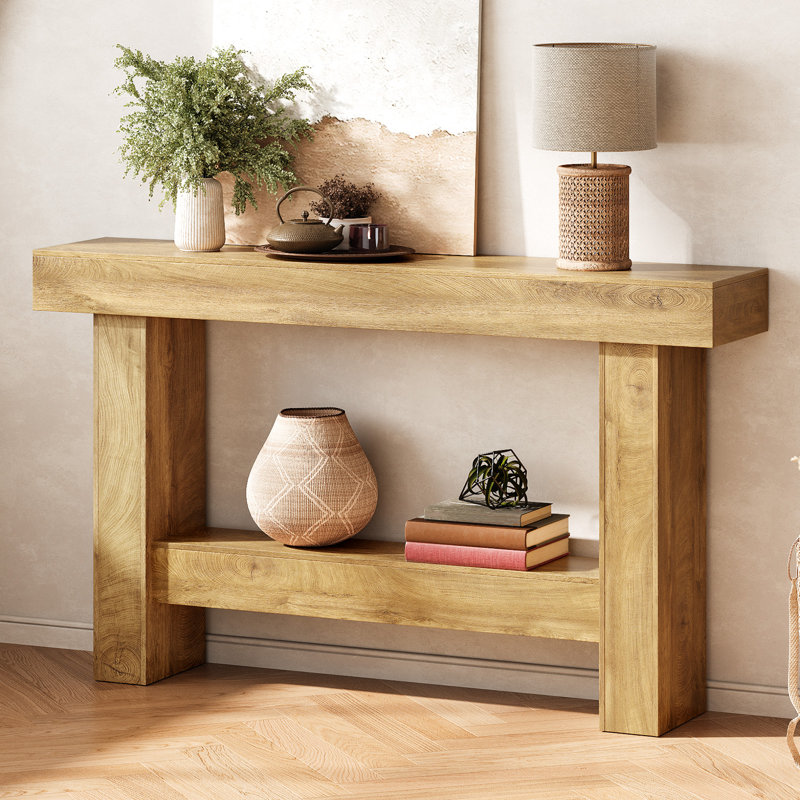 Modern 55"Narrow Console Table，Wooden Sofa Table Entryway Table, Light Brown