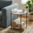 Modern End Table with Genuine White Marble Top, Solid Wood Shelf and Black Metal Legs