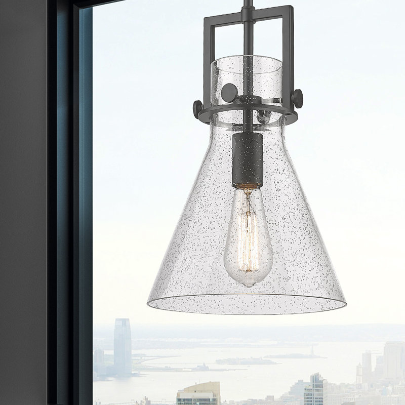 Luminaire suspendu avec tige 30 po Coterie, Bullé, Noir mat, H 13,63 po x l 10 po x P 10 po