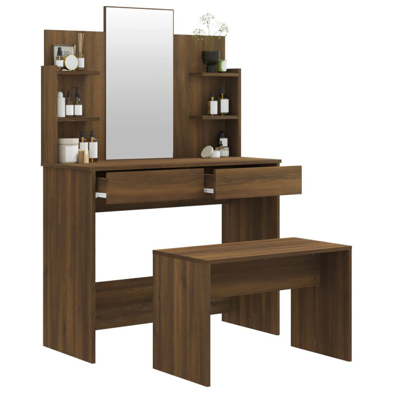Sartell Dressing Table with Mirror, Brown Oak