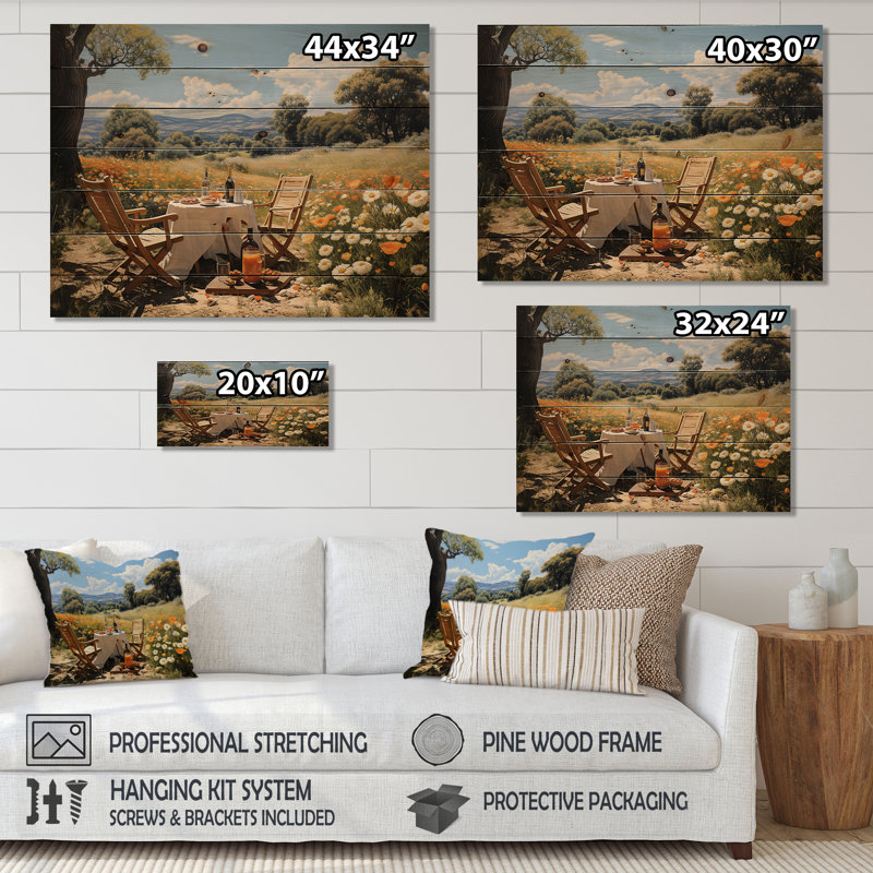 Joyeux rassemblement de pique-niques pour deux - repas et pique-niques, art mural sur bois de pin naturel, H 10 po x l 20 po