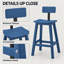 Ensemble de 2 tabourets de bar avec dossier, 74 cm (29 pouces), pour îlot de cuisine ou bar, aspect bois texturé bleu, siège et repose-pieds incurvés, gain de place pour intérieur et extérieur.-1072220212