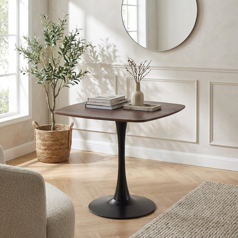 Table de salle à manger élégante avec base piédestal, H 28,94 po x L 31,5 po x l 31,5 po, Walnut, Noir