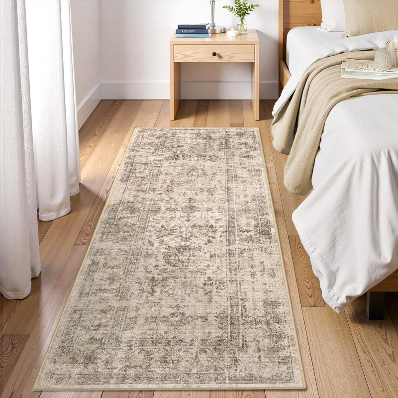 Machine Washable Rug Oriental Vintage Non-Slip Low Pile Rubber Backing Area Rug for Living Room Bedroom Kitchen Dining Room