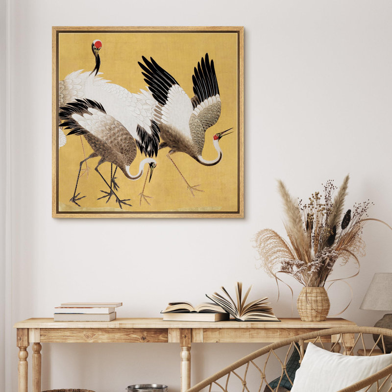 "Grues majestueuses rétro, oiseaux asiatiques traditionnels, illustrations de nature rustique, campagne française", Naturel