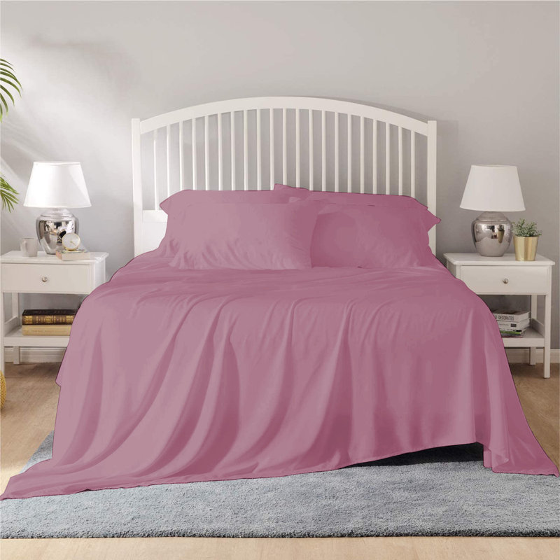 Bamboo Sheet Set, Twin Sheet Set + 1 Fitted Sheet + 4 Pillowcases, Light Plum