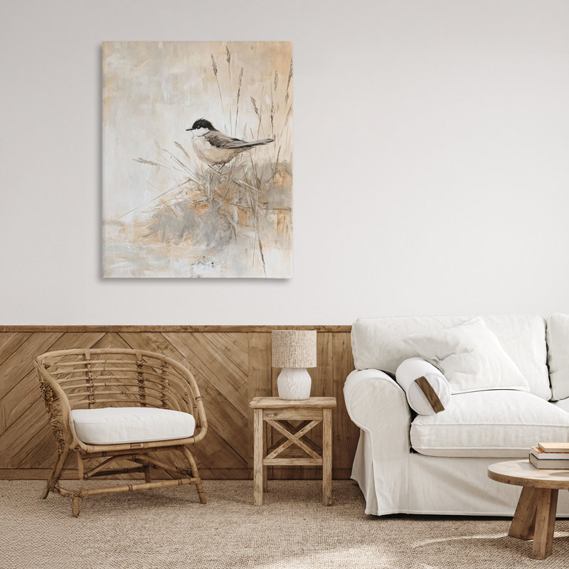 Toile de mésange à teinte neutre, design par Petal Prints Design, H 40 po x l 30 po